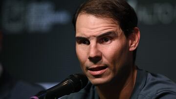 Spanish tennis player Rafael Nadal speaks during a press conference on November 22, 2022 in Buenos Aires, Argentina, on the eve of the exhibition match against Norwegian tennis player Casper Ruud. (Photo by Luis ROBAYO / AFP)