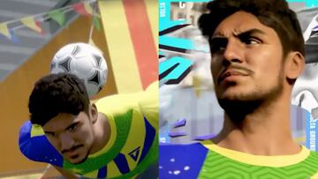 El surfista Gabriel Medina haciendo toques con un bal&oacute;n y mirando enfadado al horizonte en el FIFA 21 en su versi&oacute;n Volta Football. Con la camiseta con los colores de Brasil. 