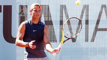 Rafa Nadal, durante un entrenamiento en el Mutua Madrid Open.