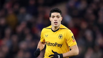 WOLVERHAMPTON, ENGLAND - FEBRUARY 04: Raul Jimenez of Wolverhampton Wanderers looks on during the Premier League match between Wolverhampton Wanderers and Liverpool FC at Molineux on February 04, 2023 in Wolverhampton, England. In a Premier League first, both sets of players, and match officials, will wear Green Football Weekend sustainable green armbands to highlight the initiative and put the conversation about climate change and sustainability on the world stage. (Photo by Jack Thomas - WWFC/Wolverhampton Wanderers FC via Getty Images)