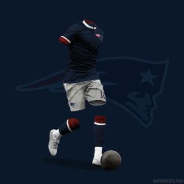 ¿Te imaginas cómo lucirían las camisetas de los 32 equipos de la NFL si fueran de fútbol? Este sería el uniforme de los Patriotas de Nueva Inglaterra.