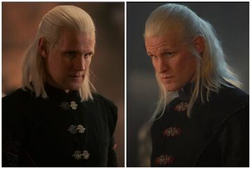 Matt Smith durante la primera (izquierda) y segunda (derecha) temporada de 'House of the Dragon' de HBO.