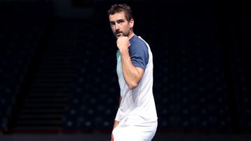 Marin Cilic celebra un punto durante su partido ante Taro Daniel en el Singapore Tennis Open de Singapur.