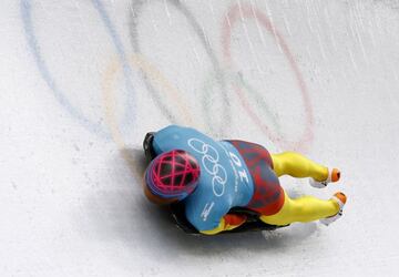 2022 Beijing Olympics - Skeleton - Men&#039;s Official Training - National Sliding Centre, Beijing, China - February 8, 2022. Ander Mirambell of Spain in action during training. REUTERS/Thomas Peter