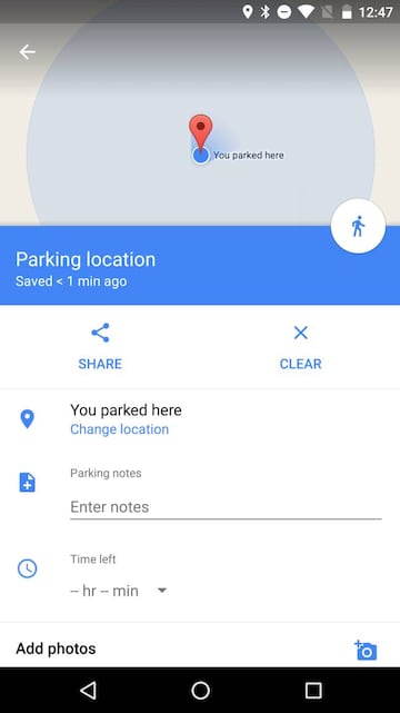 Interfaz de la nueva funci&oacute;n para registrar el sitio donde aparcamos en Google Maps