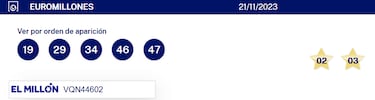 Euromillones: comprobar los resultados del sorteo de hoy, martes 21 de noviembre