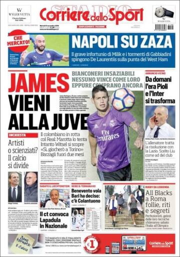 Corriere dello Sport's front page on James link to Juventus.
