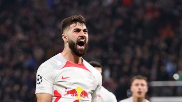 LEIPZIG, GERMANY - FEBRUARY 22: Josko Gvardiol of RB Leipzig celebrates after scoring the team's first goal during the UEFA Champions League round of 16 leg one match between RB Leipzig and Manchester City at Red Bull Arena on February 22, 2023 in Leipzig, Germany. (Photo by Lars Baron/Getty Images)