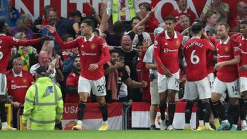 Los jugadores del Manchester United celebran uno de los goles ante el Liverpool.