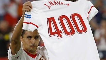 El jugador del Sevilla, Jesús Navas, cumplió 400 partidos con la camiseta del club andaluz.