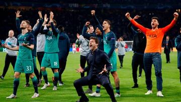 Recent euphoria | Tottenham manager Mauricio Pochettino, Ben Davies, Fernando Llorente and Erik Lamela celebrate after the Ajax UCL semi-final.