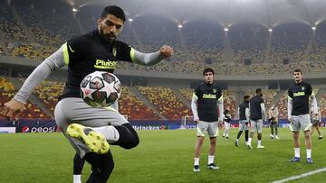 Luis Suárez, con el Atlético en el Nacional Arena de Bucarest.
