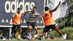 Hazard, durante el entrenamiento del Real Madrid.