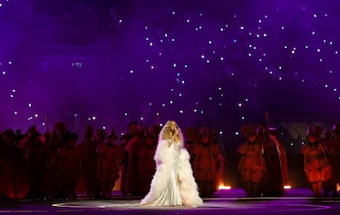 La cantante Mariah Carey durante la ceremonia inaugural de los Juegos Olímpicos de Invierno Milán-Cortina en el Estadio San Siro.