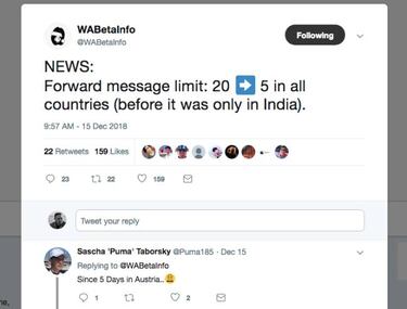 WhatsApp restringe la función de Reenviar mensajes en todo el mundo