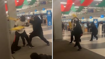 Chicago Airport chaos: four men brawl using wet floor signs as weapons