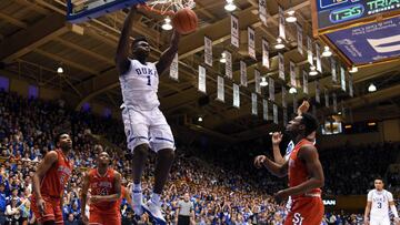 Feb 2, 2019; Durham, NC, USA; Duke Blue Devils forward Zion Williamson (1) dunks during the second half against the St. John&#039;s Red Storm at Cameron Indoor Stadium. The Blue Devils won 91-61. Mandatory Credit: Rob Kinnan-USA TODAY Sports