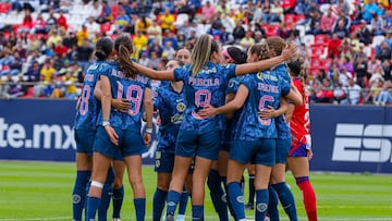 Priscila Flor Da Silva celebrate her goal 0-2 of America during the 16th round match between Atletico de San Luis and America as part of the Liga BBVA MX Femenil, Torneo Apertura 2024 at Alfonso Lastras Stadium on October 20, 2024 in San Luis Potosi, Mexico.