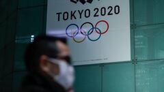 A man wearing a protective face mask following an outbreak of the coronavirus disease (COVID-19) walks past a banner for the upcoming Tokyo 2020 Olympics in Tokyo, Japan, March 11, 2020. REUTERS/Issei Kato