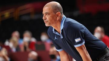 SAITAMA, JAPAN - JULY 26: Head coach Sergio Hernandez of Team Argentina looks on against Slovenia during the second half on day three of the Tokyo 2020 Olympic Games at Saitama Super Arena on July 26, 2021 in Saitama, Japan. (Photo by Gregory Shamus/Getty Images)