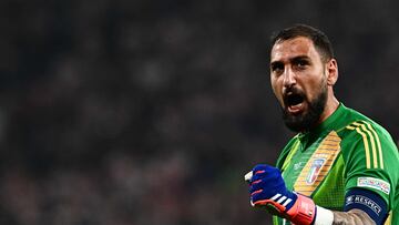 Italy's goalkeeper #01 Gianluigi Donnarumma celebrates at the end of the UEFA Euro 2024 Group B football match between Croatia and Italy at the Leipzig Stadium in Leipzig on June 24, 2024. (Photo by GABRIEL BOUYS / AFP)