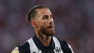 PASADENA, CALIFORNIA - JUNE 21: Sergio Ramos #93 of CF Monterrey reacts during the FIFA Club World Cup 2025 group E match between CA River Plate and CF Monterrey at Rose Bowl Stadium on June 21, 2025 in Pasadena, California. Stu Forster/Getty Images/AFP (Photo by Stu Forster / GETTY IMAGES NORTH AMERICA / Getty Images via AFP)