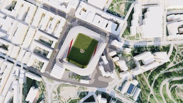 El proyecto del nuevo estadio de Vallecas propone un recinto moderno y funcional sin renunciar al barrio. Las imágenes muestran cómo la reorientación y el rediseño permitirían integrar el campo en el mismo corazón urbano que siempre lo ha acogido.