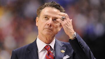 FILE PHOTO: Louisville Cardinals head coach Rick Pitino reacts against the Michigan Wolverines during the second half in the second round of the 2017 NCAA Tournament in Indianapolis, Indiana, U.S., March 19, 2017. Mandatory Credit: Thomas Joseph-USA TODAY Sports/File Photo
