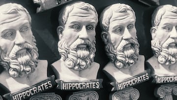 Fridge magnets depicting Hippocrates, the Greek physician in the age of Pericles, in Mykonos