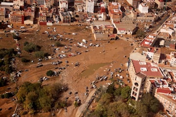 Vista aérea de la zona afectada por las fuertes lluvias que provocaron inundaciones cerca de la ciudad de Valencia.