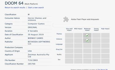 DOOM 64 aparece registrado en el sistema de clasificación de Australia