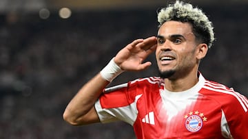 (FILES) Bayern Munich's Colombian forward #14 Luis Diaz celebrates scoring his team's second goal during the German Supercup football match between VfB Stuttgart and FC Bayern Munich in Stuttgart, southern Germany on August 16, 2025. In the heart of a summer that saw talents flee from the Bundesliga to the lucrative English Premier League (Florian Wirtz, Benjamin Sesko, Hugo Ekitik�), Luis Diaz and Jobe Bellingham took the opposite path and are set to discover the Bundesliga. (Photo by THOMAS KIENZLE / AFP) / DFL REGULATIONS PROHIBIT ANY USE OF PHOTOGRAPHS AS IMAGE SEQUENCES AND/OR QUASI-VIDEO