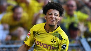 Jadon Sancho celebra un gol en la Bundesliga la pasada temporada.