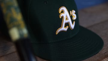 SEATTLE, WASHINGTON - SEPTEMBER 27: A general view of an Oakland Athletics logo and hat before the game against the Seattle Mariners at T-Mobile Park on September 27, 2024 in Seattle, Washington. Steph Chambers/Getty Images/AFP (Photo by Steph Chambers / GETTY IMAGES NORTH AMERICA / Getty Images via AFP)