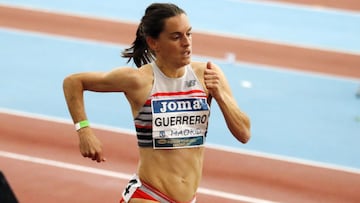 La atleta espa&ntilde;ola Esther Guerrero, durante la carrera de 800 metros en la prueba del World Indoor Tour Gold de Madrid 2021.
 