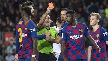 Mateu Lahoz expuls&oacute; al extremo del Barcelona, Ousmane Demb&eacute;l&eacute;.