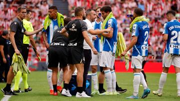 Los jugadores del Espanyol durante un partido.