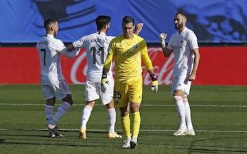 Real Madrid 2-0 Huesca | Centro de Lucas Vázquez desde la derecha que recibió Benzema en el segundo palo, la embolsa con el pecho y le pegó cruzado para batir a Andrés.