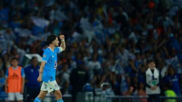 Soccer Football - Liga MX - Semi Final - First Leg - Cruz Azul v America - Estadio Olimpico Mexico 1968, Mexico City , Mexico - May 15, 2025 Cruz Azul's Ignacio Rivero celebrates scoring their first goal REUTERS/Raquel Cunha