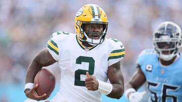 NASHVILLE, TENNESSEE - SEPTEMBER 22: Quarterback Malik Willis #2 of the Green Bay Packers rushes against the Tennessee Titans during the first quarter at Nissan Stadium on September 22, 2024 in Nashville, Tennessee. Andy Lyons/Getty Images/AFP (Photo by ANDY LYONS / GETTY IMAGES NORTH AMERICA / Getty Images via AFP)