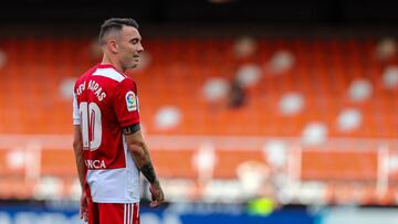 Iago Aspas durante el partido disputado contra el Valencia en Mestalla.