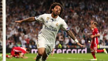 Marcelo celebró así el 3-2 del Real Madrid al Bayern.