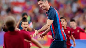 Robert Lewandowski, durante la presentación del Barcelona en el Joan Gamper.