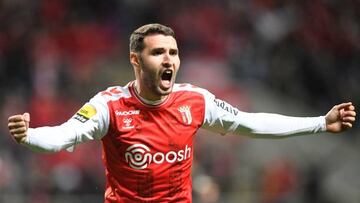 Sporting Braga's Spanish forward Abel Ruiz celebrates scoring the opening goal during the Spanish League football match between Real Valladolid FC and Real Madrid CF at the Jose Zorilla stadium in Valladolid on December 30, 2022. (Photo by MIGUEL RIOPA / AFP) (Photo by MIGUEL RIOPA/AFP via Getty Images)