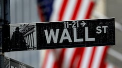 FILE PHOTO: Raindrops hang on a sign for Wall Street outside the New York Stock Exchange in Manhattan in New York City, New York, U.S., October 26, 2020. REUTERS/Mike Segar/File Photo