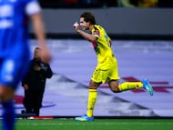 Soccer Football - Liga MX - Club America v Cruz Azul - Estadio Azteca, Mexico City, Mexico - April 11, 2026 Club America's Patricio Salas celebrates scoring their first goal REUTERS/Eloisa Sanchez