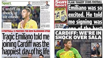 Las portadas de los diarios de todo el mundo hablan de la desaparición de Emiliano Sala.