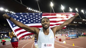 Zurich (Switzerland), 31/08/2023.- Noah Lyles of the United States celebrates after winning the 200m Men during the World Athletics Diamond League Weltklasse athletics meeting at the Letzigrund stadium in Zurich, Switzerland, 31 August 2023. (200 metros, Suiza, Estados Unidos) EFE/EPA/ENNIO LEANZA
