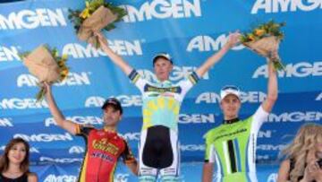 Paco Mancebo comparte podio con Lieuwe Westra y Peter Sagan en la primera etapa del Tour de California.