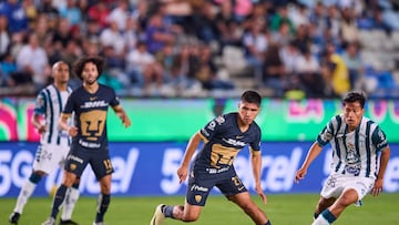 during the Play In match between Pachuca and Pumas UNAM as part of the Torneo Clausura 2024 Liga BBVA MX at Hidalgo Stadium on May 02, 2024 in Pachuca, Hidalgo, Mexico.